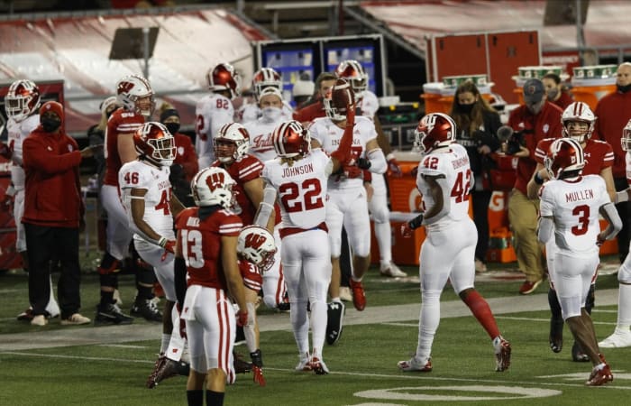 Indiana defensive back Jamar Johnson (22) celebrates following an interception against Wisconsin. (Jeff Hanisch-USA TODAY Sports)